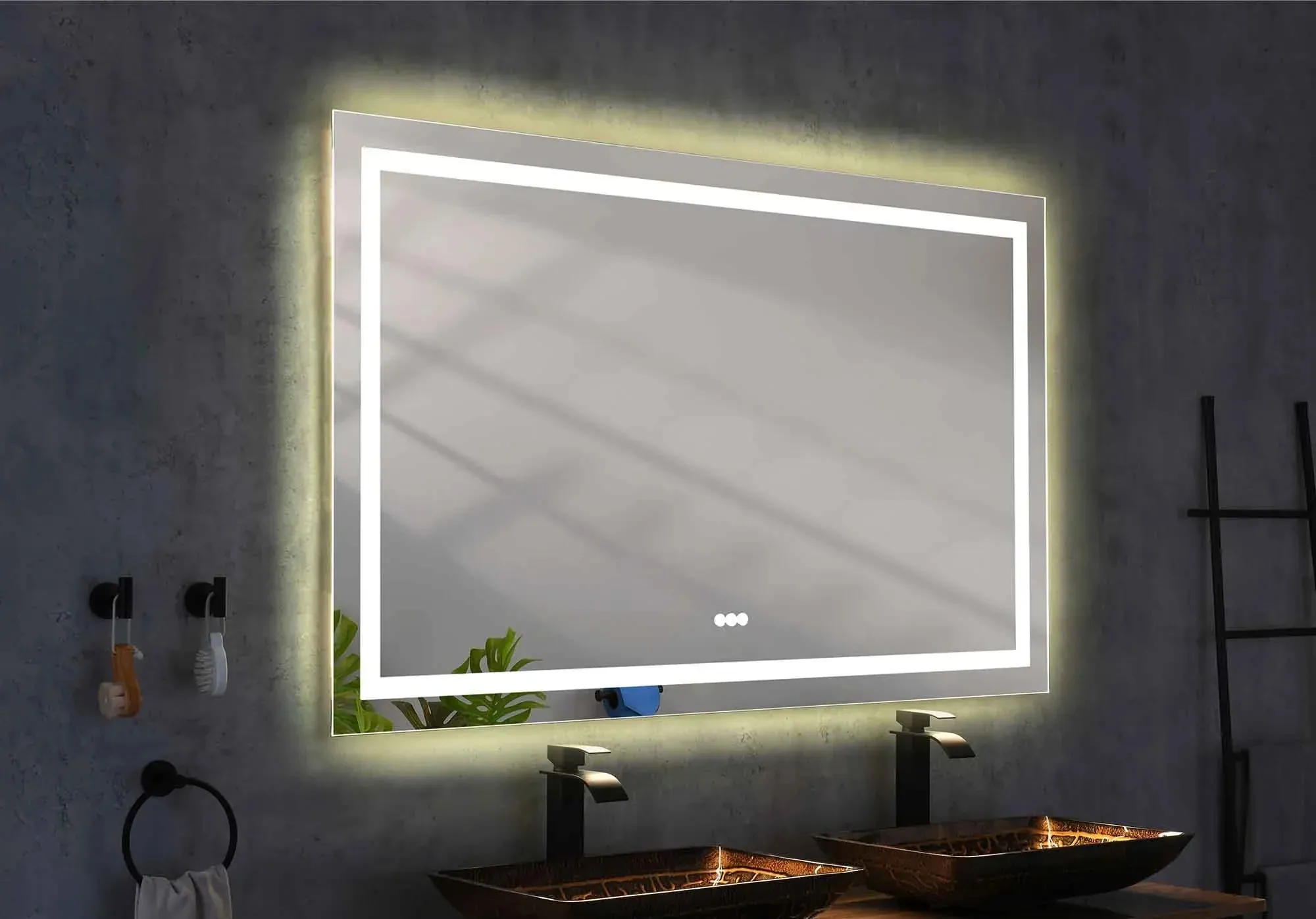 96'' W x 48'' H Large LED Bedroom Mirror, Frameless, Anti-mist, Front Light