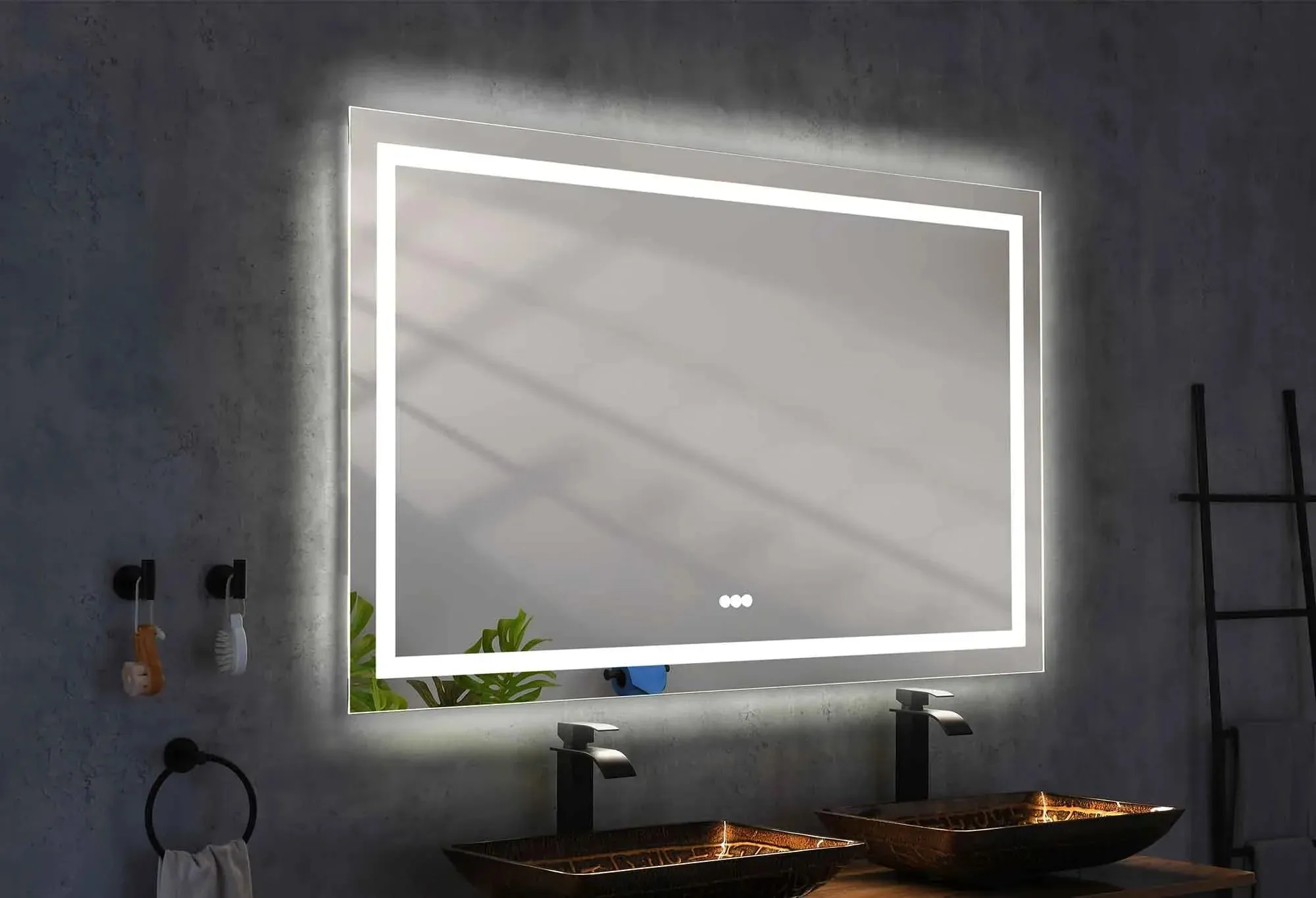 96'' W x 48'' H Large LED Bedroom Mirror, Frameless, Anti-mist, Front Light