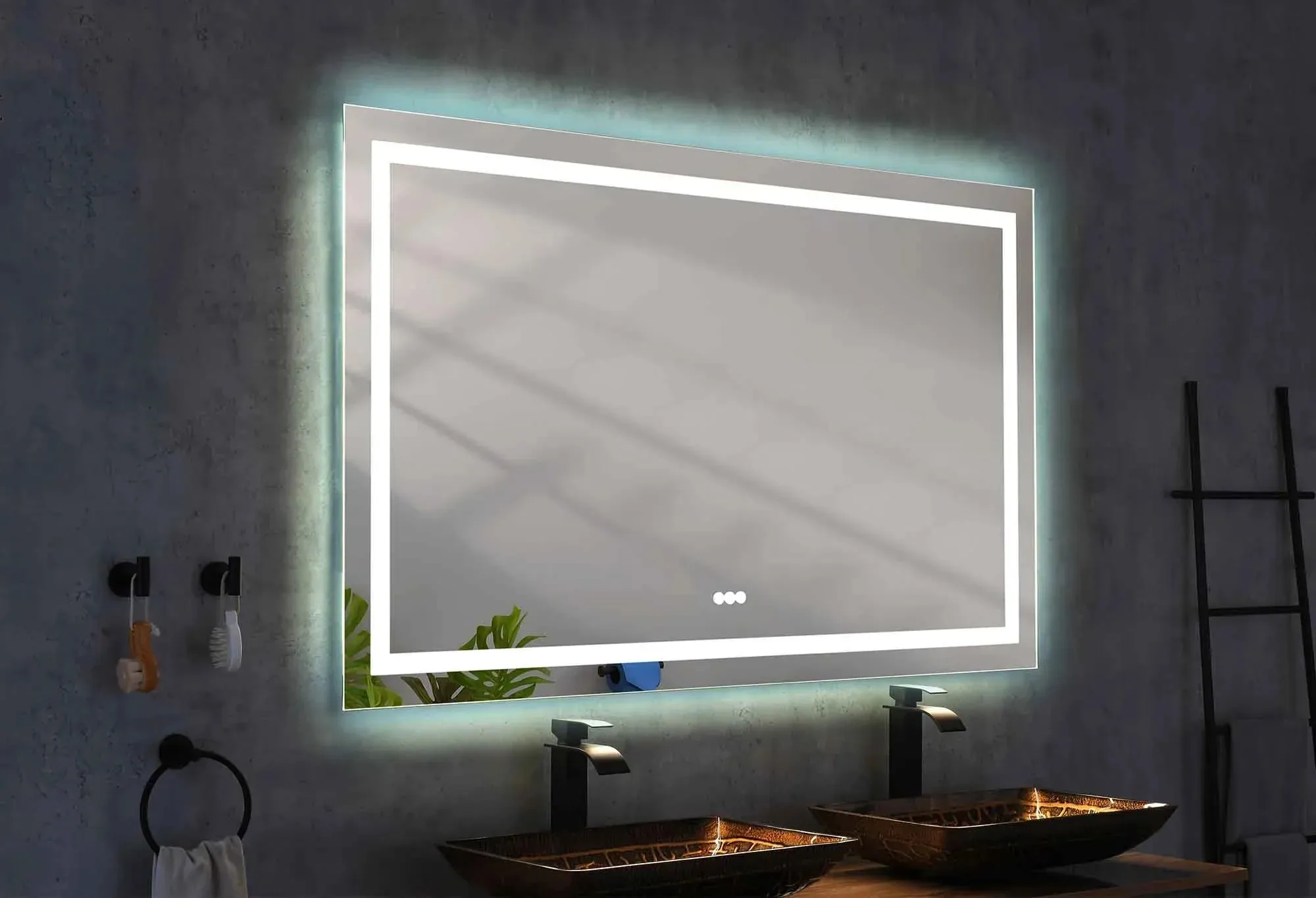 96'' W x 48'' H Large LED Bedroom Mirror, Frameless, Anti-mist, Front Light