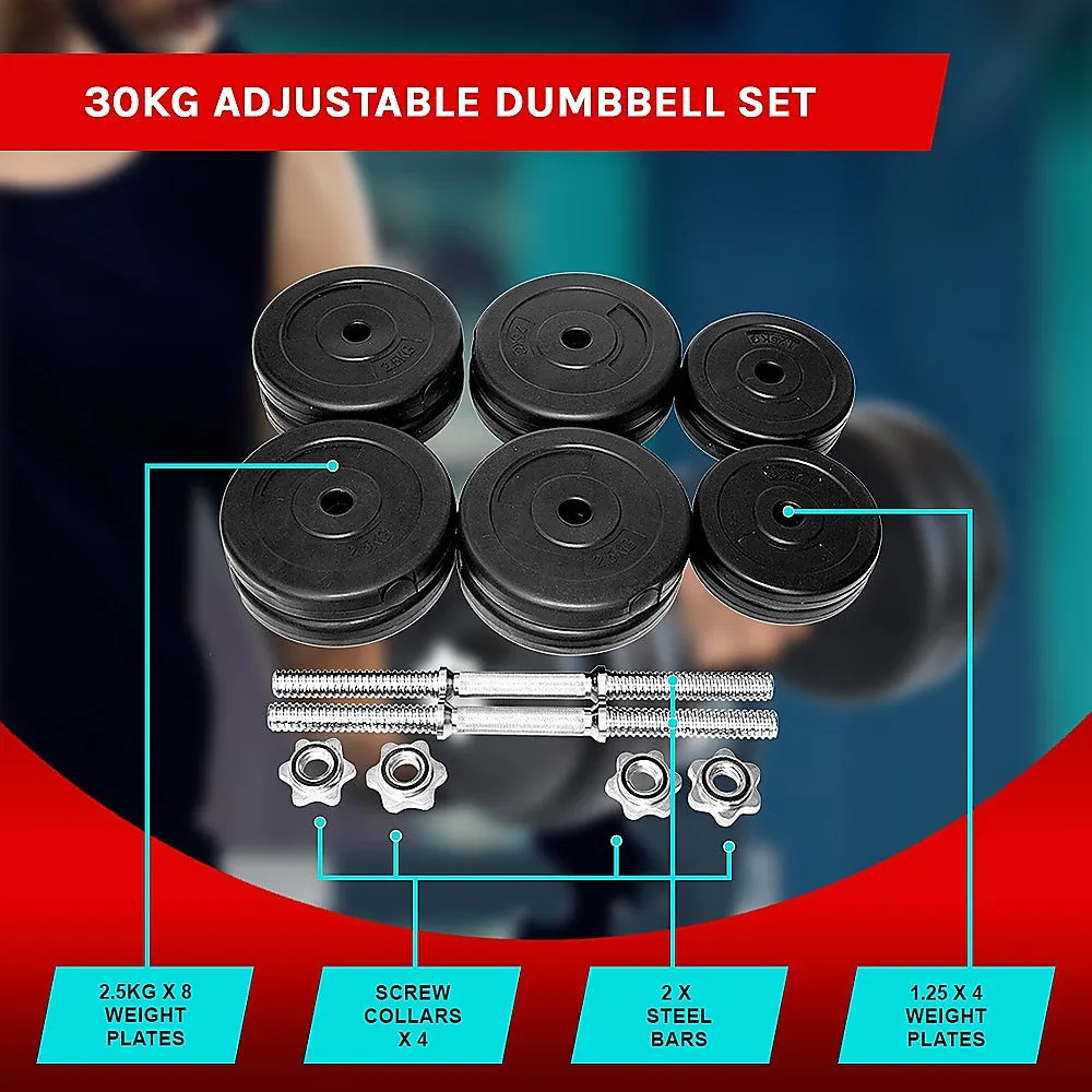 Adjustable 30KG Dumbbell Weight Set, Non-Slip Steel, 12 Plates