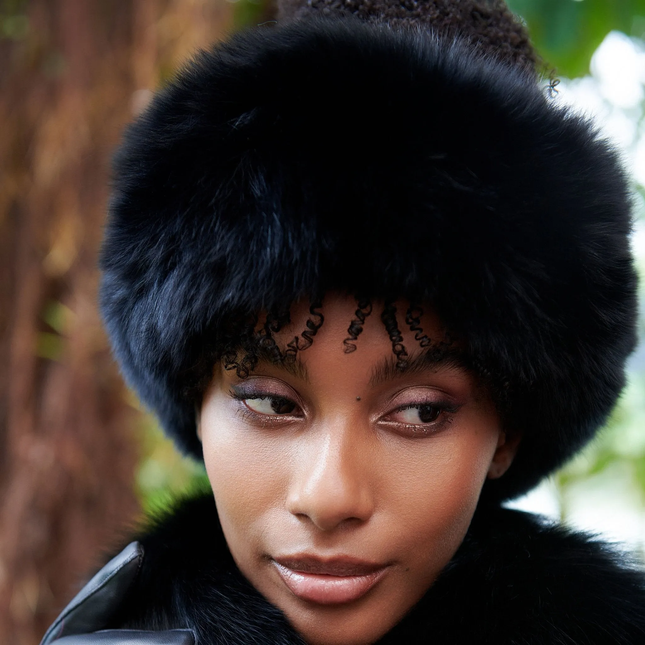 Aspen Pure Fox Fur Adjustable Headband - Lavish Black