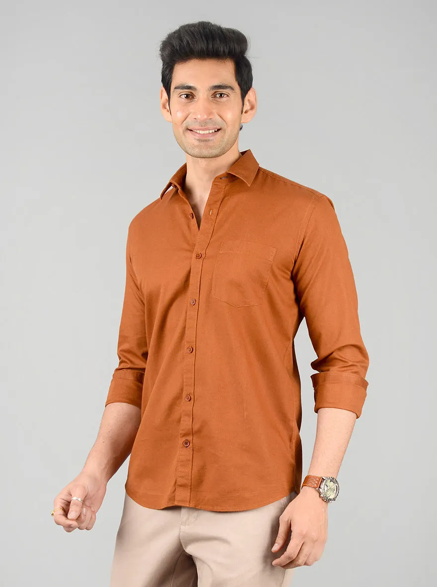 Brown Solid Slim Fit Casual Shirt | Greenfibre