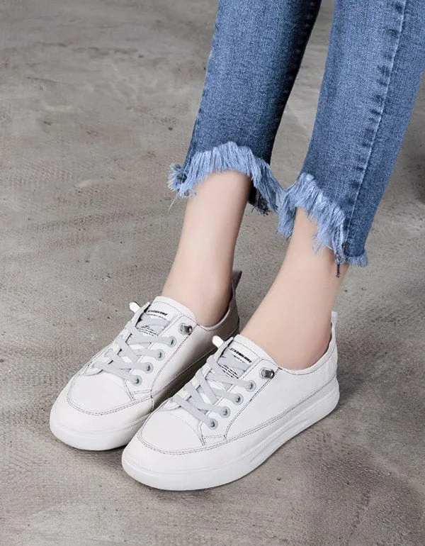 Casual Leather Sneakers For Women White