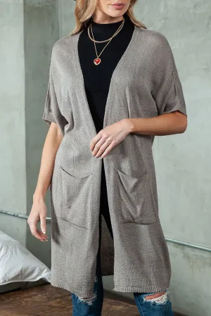 Gray Dolman Half Sleeve Pocketed Long Cardigan