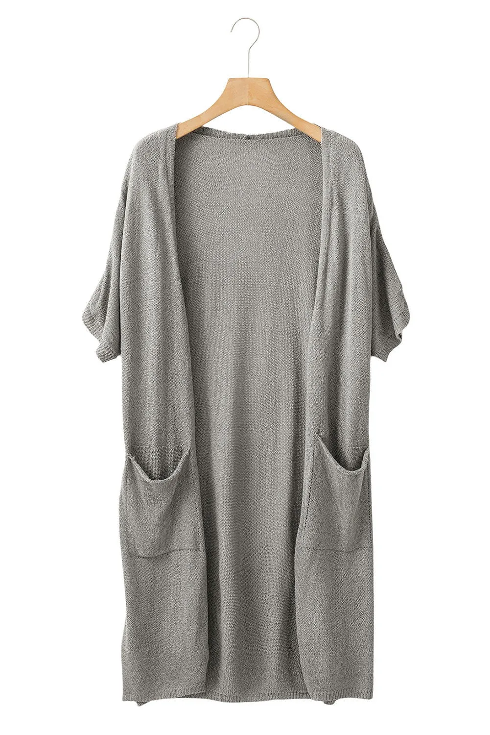 Gray Dolman Half Sleeve Pocketed Long Cardigan