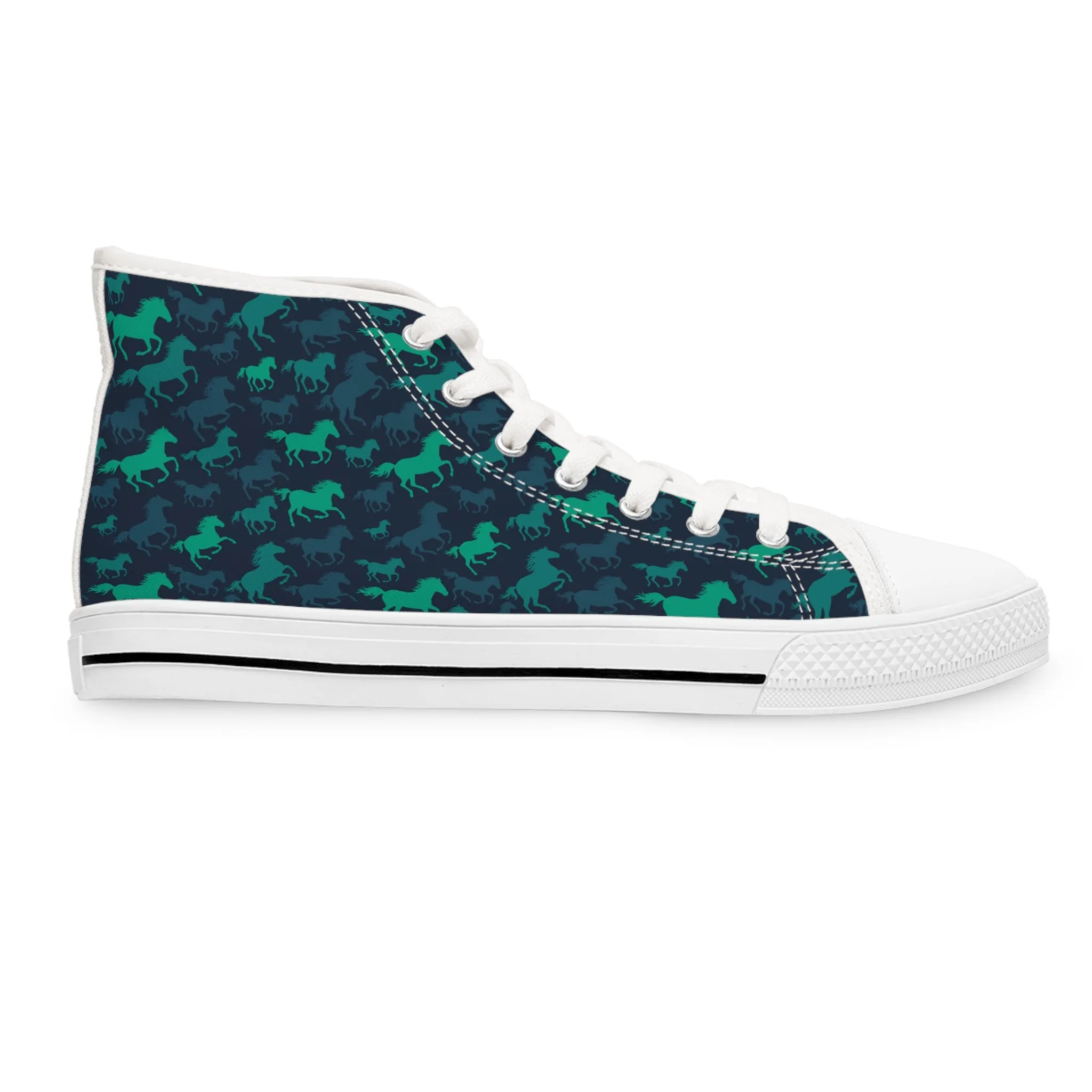 Green Horses Camouflage Women's High Top Sneakers