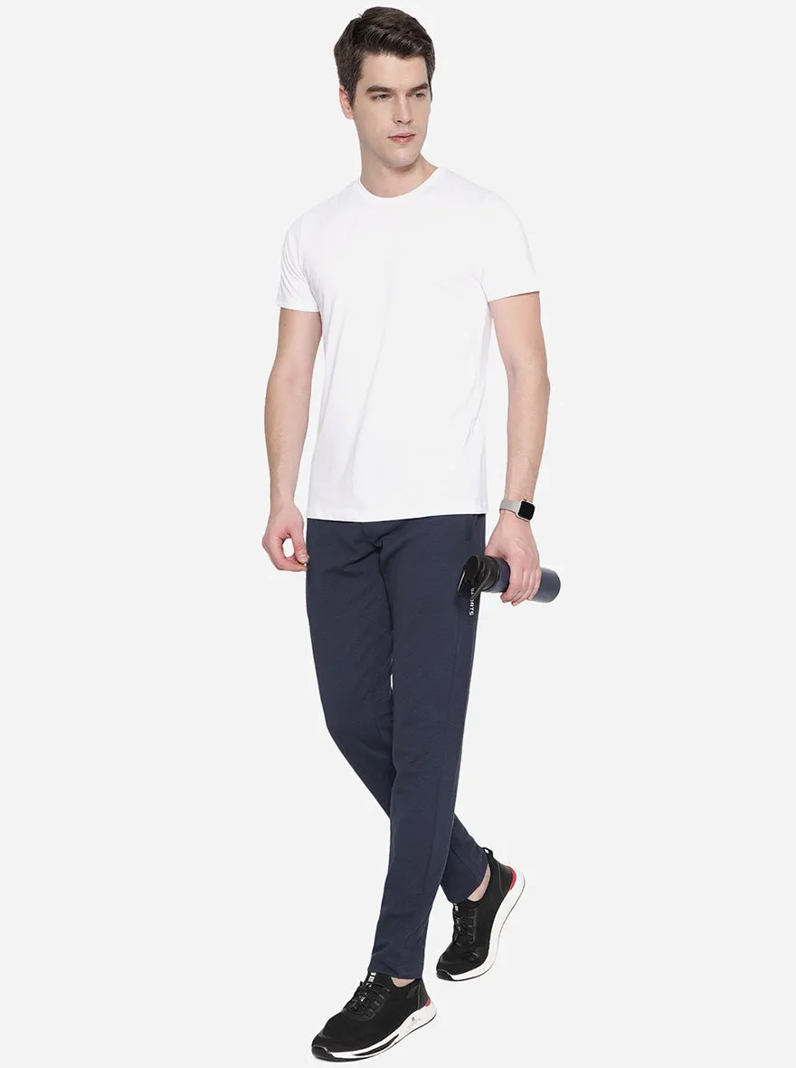 Navy Blue Solid Slim Fit Track Pant | JadeBlue