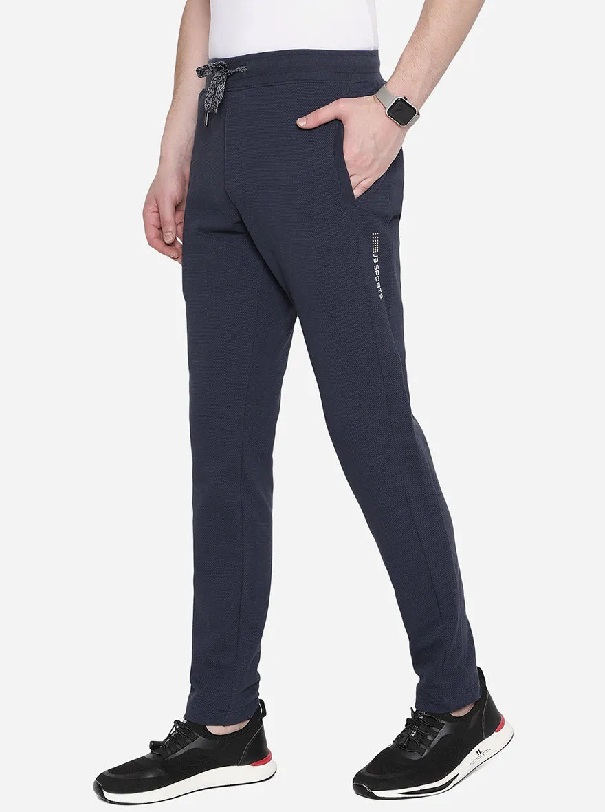 Navy Blue Solid Slim Fit Track Pant | JadeBlue