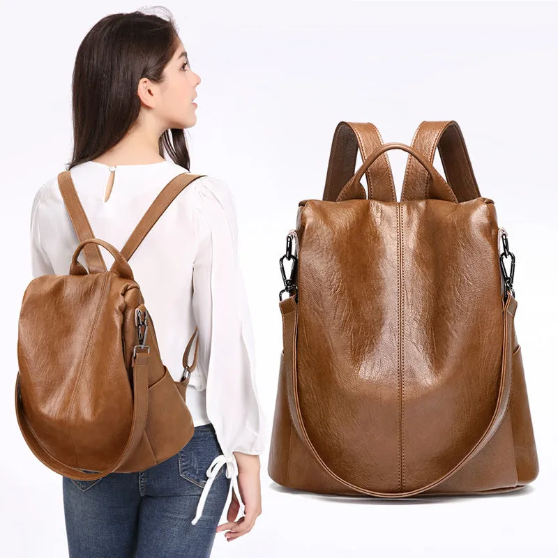 New casual fashion ladies anti-theft backpack soft leather student schoolbag