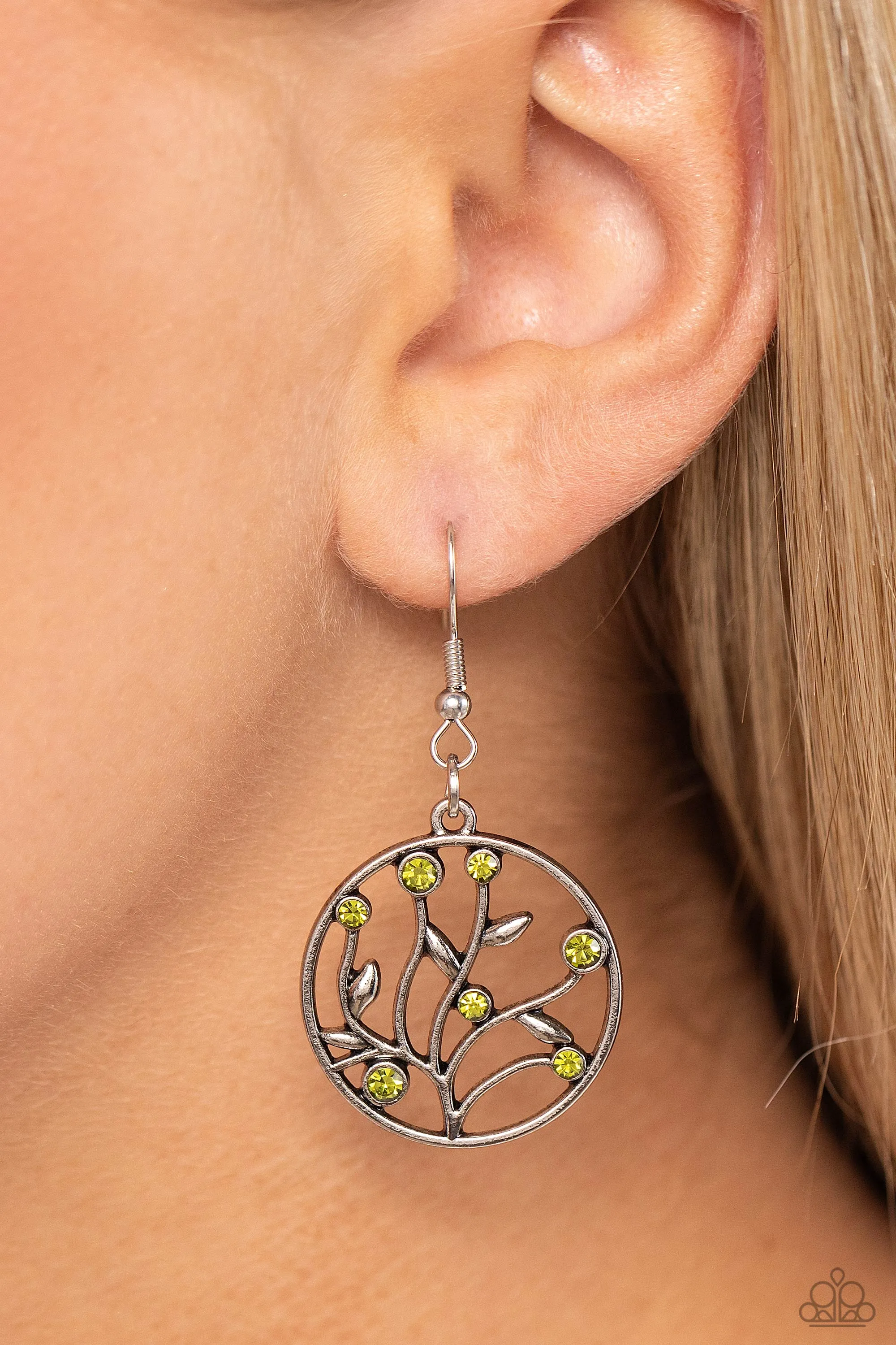 Open Door Jewelry - Bedazzlingly Branching - Green Earrings - Paparazzi Accessories