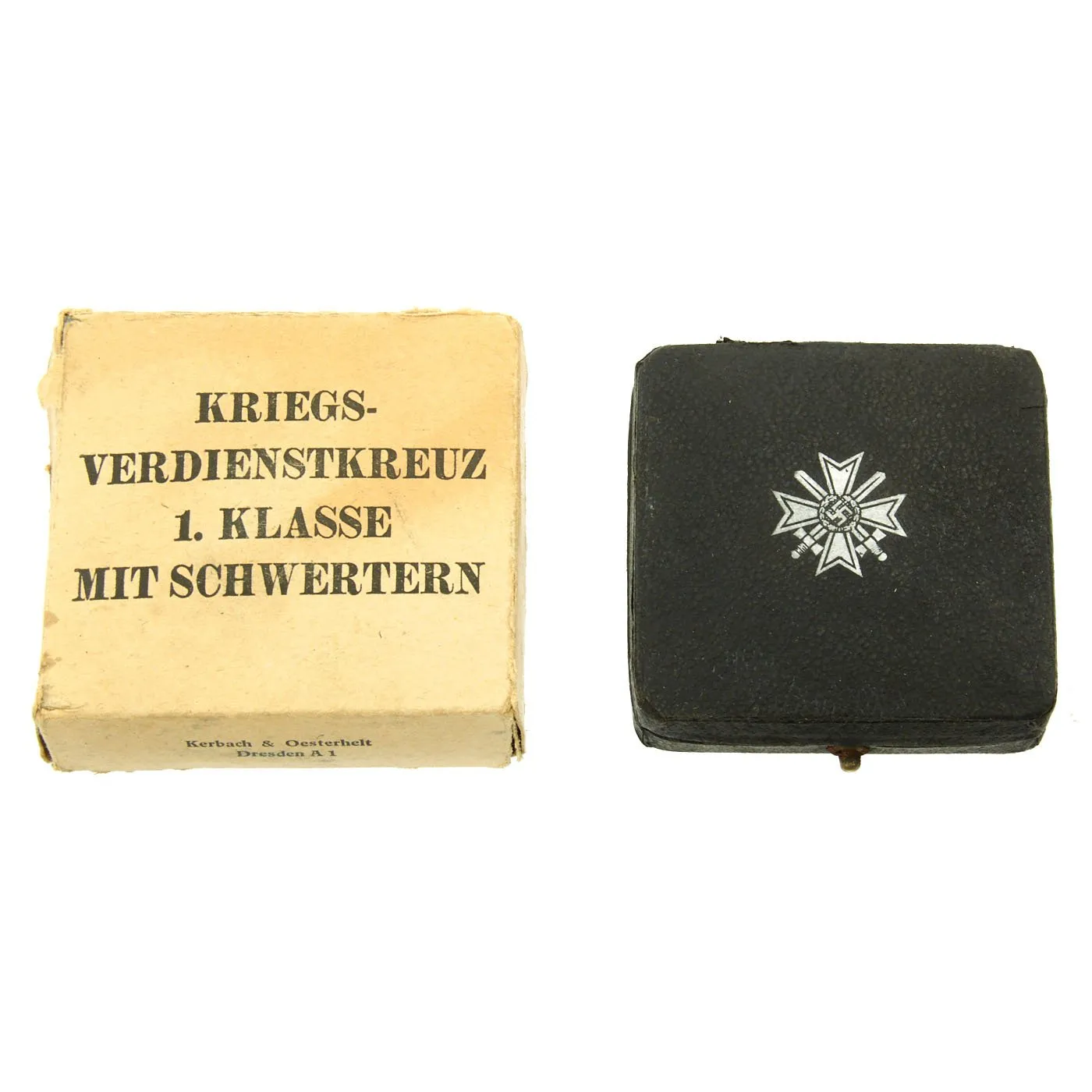 Original German WWII Cased War Merit Cross KvK 1st Class in Silver with Box by Kerbach & Österhelt of Dresden