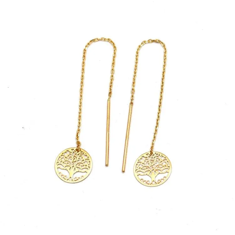 Real Gold Round Tree Hanging Earring Set - Model 9505 E1855