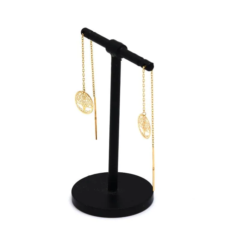 Real Gold Round Tree Hanging Earring Set - Model 9505 E1855