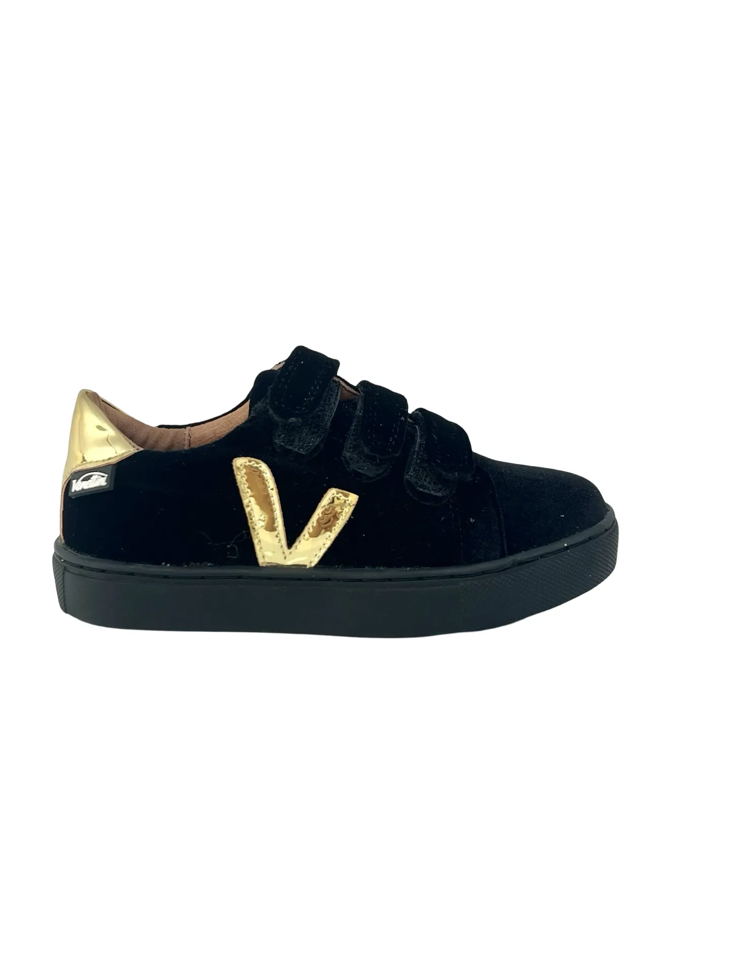 Venettini Black Velvet Triple Velcro V Sneaker