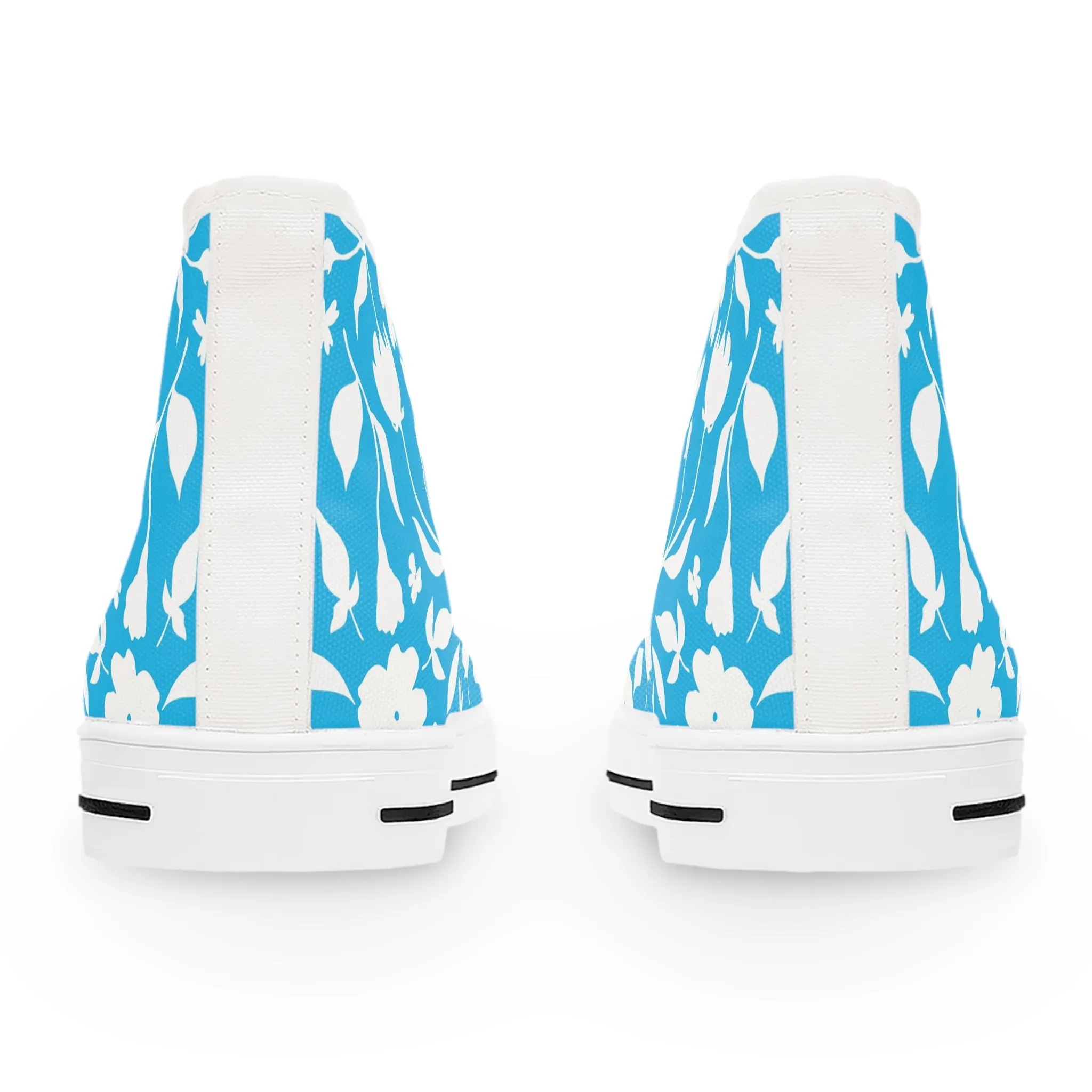 White Flowers and Blue Background Women's High Top Sneakers